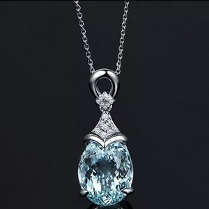 SILVER BLUE TOPAZ GEMSTONE WATERDROP NECKLACE